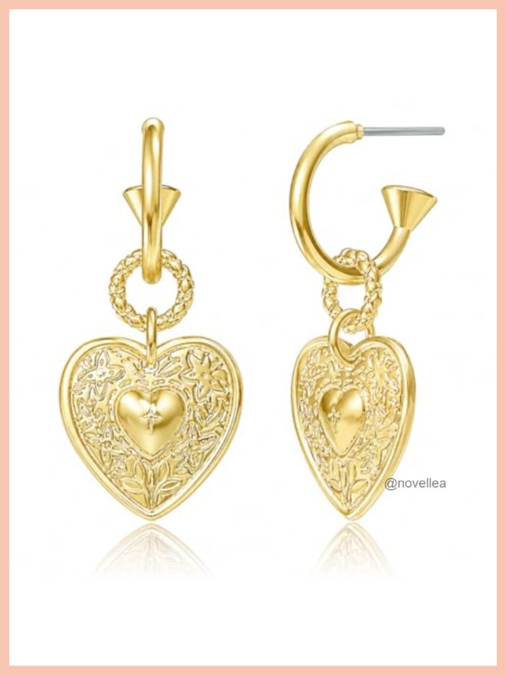 14K Gold Plated Heart Drop Hoop Earrings Hypoallergenic for Women